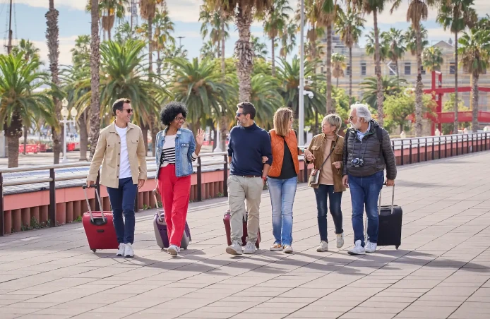 Group of mid aged friends walking